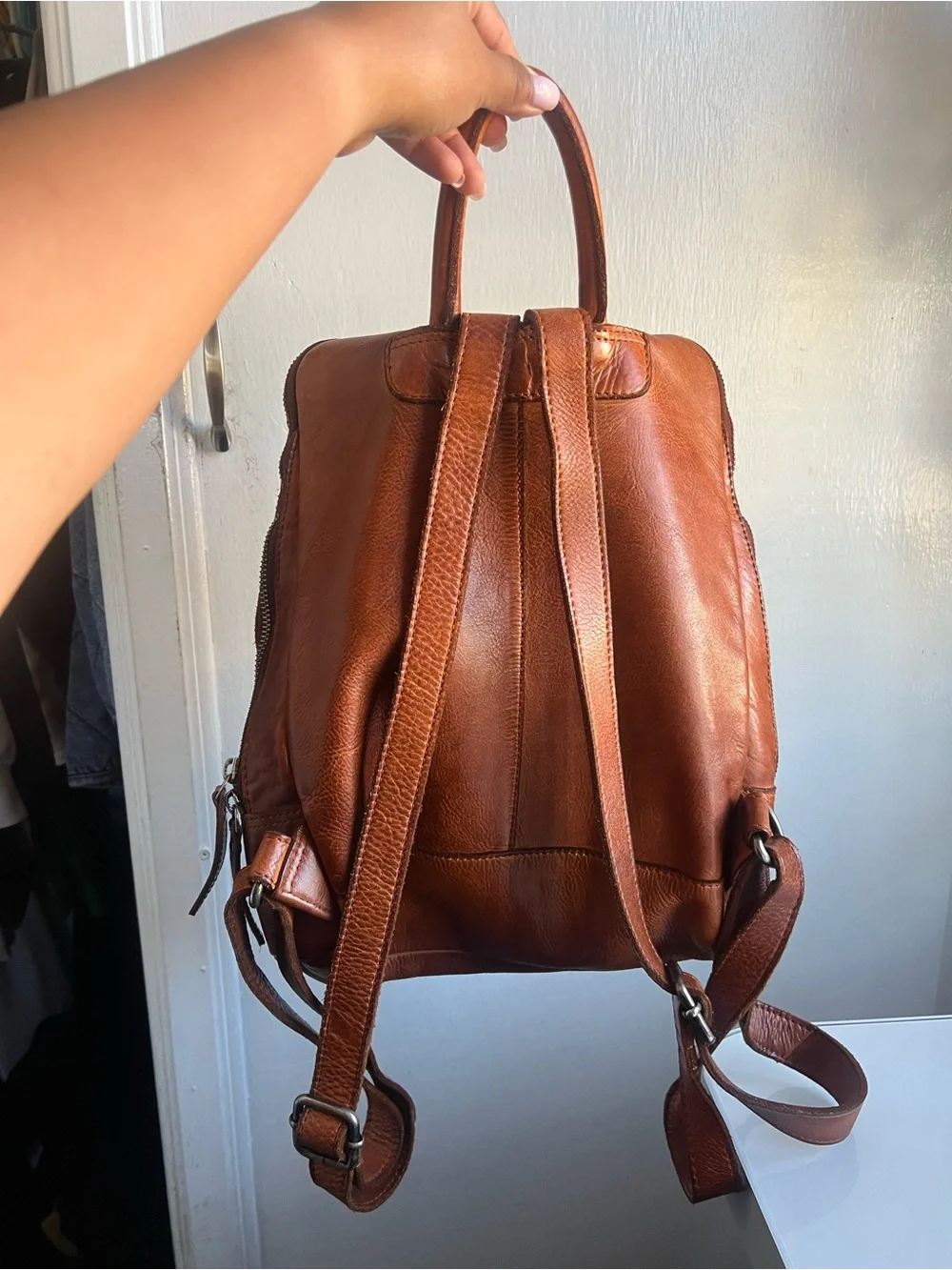 Woven Leather Backpack - Brown